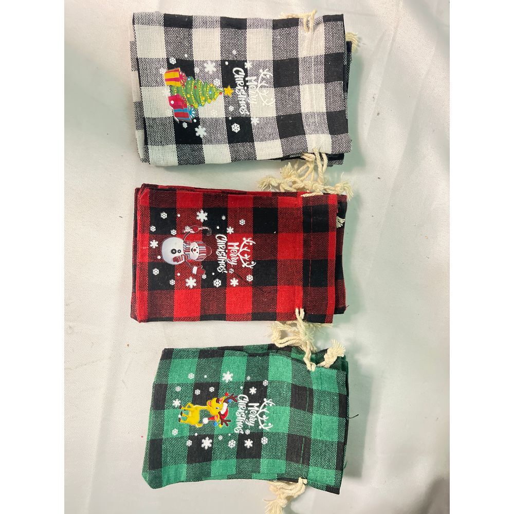 12 Festive Buffalo Plaid Christmas Gift Bags Set Holiday Drawstring Pouches